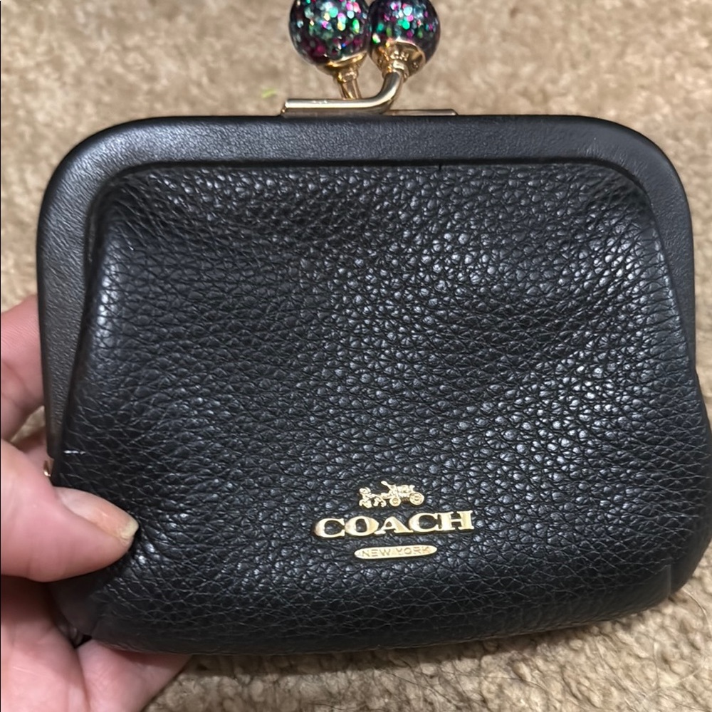 Coach Black Textured Leather Coin Pouch